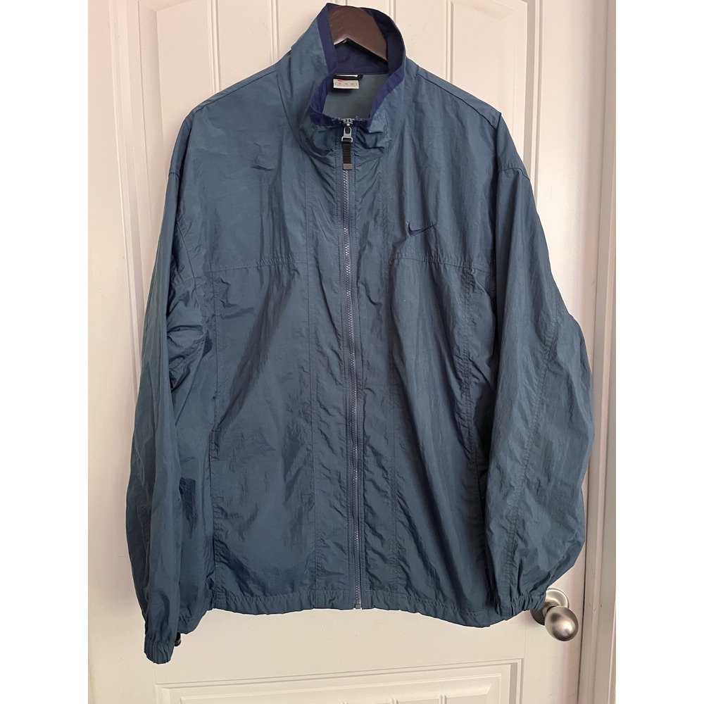 VTG Nike Full Zip Jacket Mens XL Slate Blue Logo Track Windbreaker 531